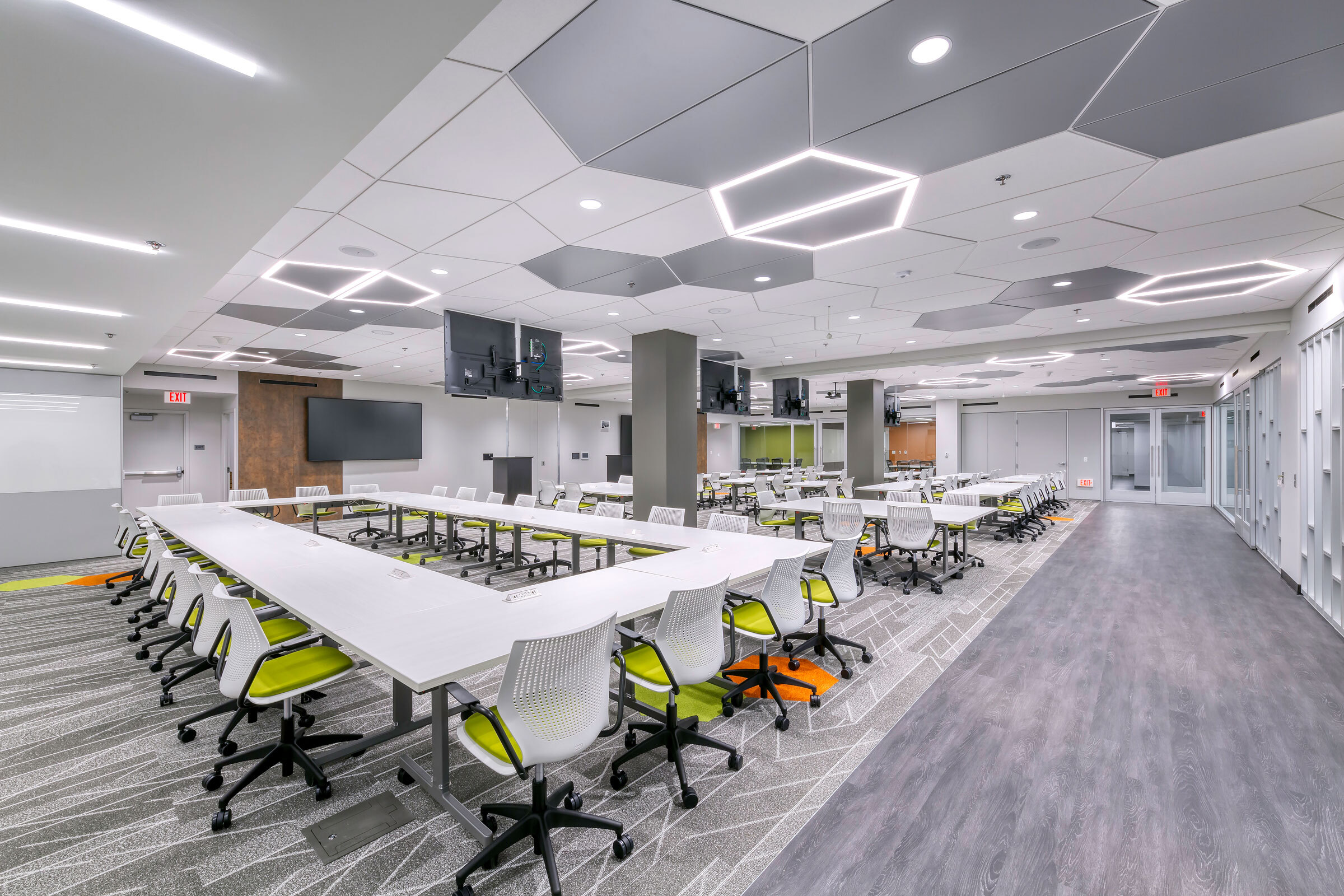 Geometric photo recessed white Training Center Illinois 17 The Interior Design Group Larson Engineering